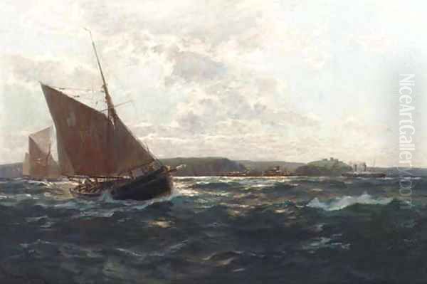 Fisherboote vor der englischen Kanalkutste Oil Painting by Erwin Carl Wilhelm Gunther