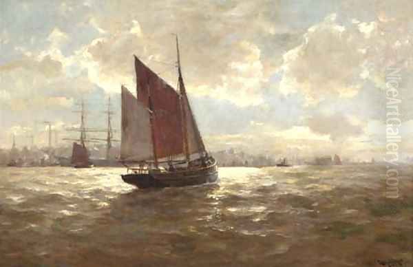 Sailing into the harbour Oil Painting by Erwin Carl Wilhelm Gunther