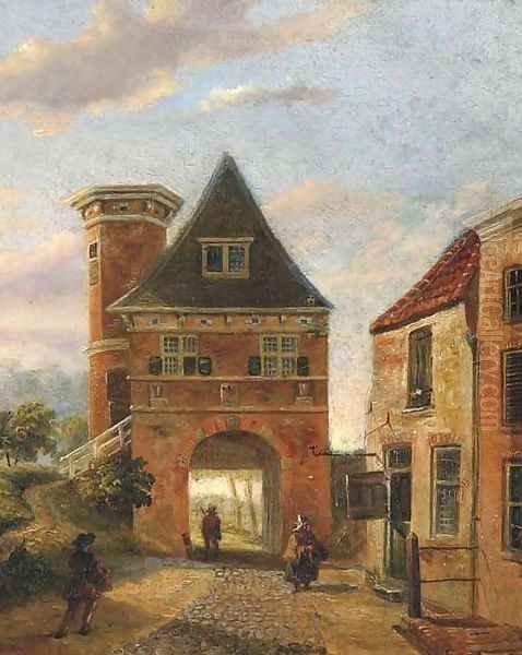 View of a town gate Oil Painting by Jacobus Van Jr Gorkom