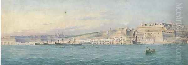 Merchant steamers lying at anchor in Grand Harbour, Valetta Oil Painting by Girolamo Gianni