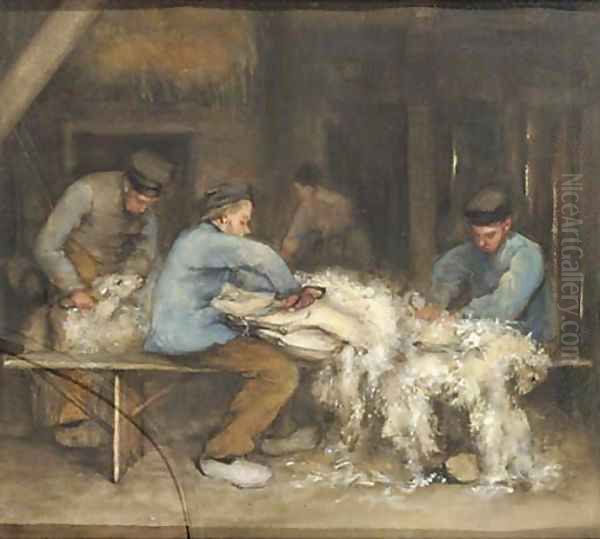 Sheep shearing Oil Painting by Bramine Grandmont-Hubrecht