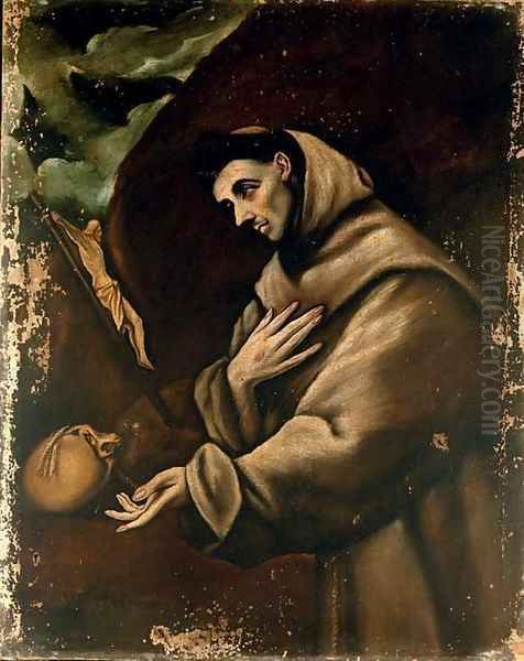 Saint Francis in prayer Oil Painting by El Greco (Domenikos Theotokopoulos)