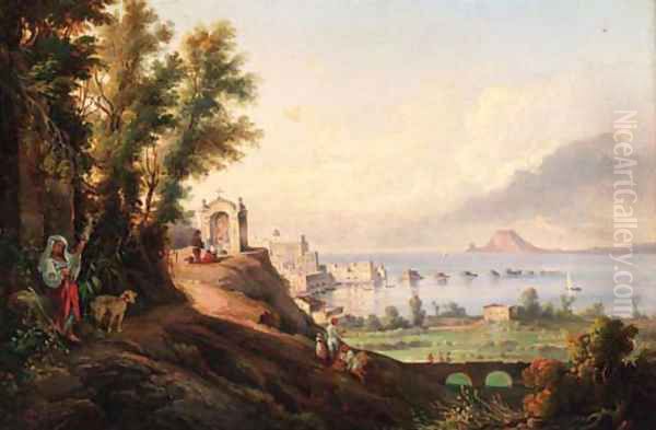 A veduta of Pozzuoli, and the gulf of Baia Oil Painting by Giacinto Gigante