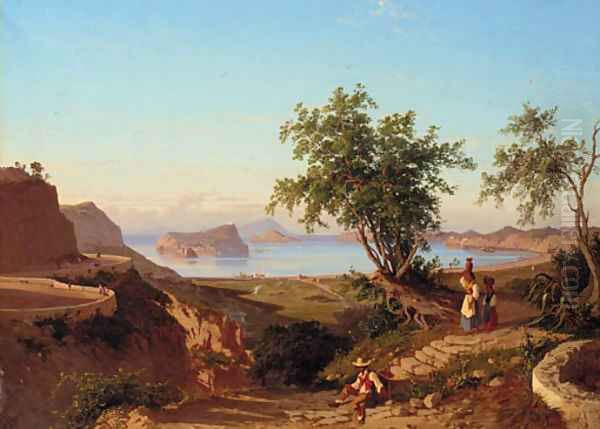 Neapolitan coastal landscape with Ischia and Capri beyond Oil Painting by Giacinto Gigante