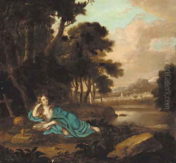 The penitent Magdalene reclining in a landscape Oil Painting by Henri Gascars