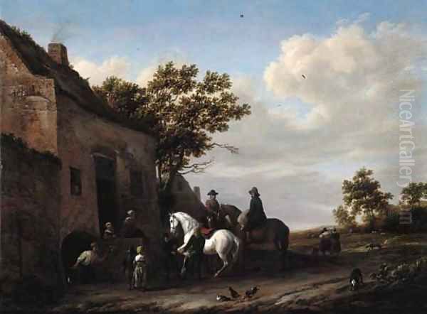 Travellers at a blacksmith's Oil Painting by Barent Gael