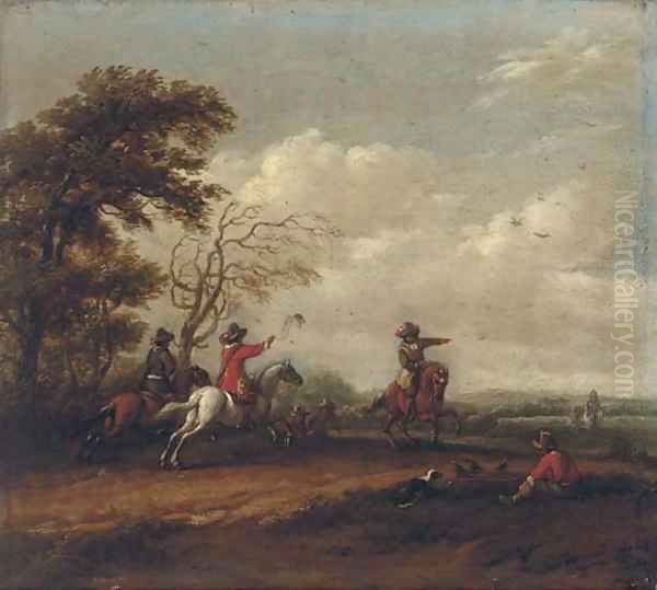 A wooded landscape with a hawking party Oil Painting by Barent Gael