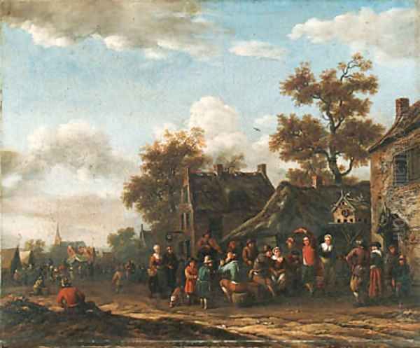 Peasants merrymaking in a village street Oil Painting by Barent Gael