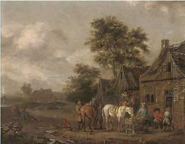 Travellers at halt by an inn Oil Painting by Barent Gael