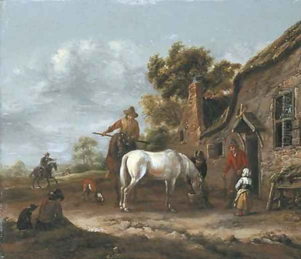 Travellers resting and watering their horses at a tavern Oil Painting by Barent Gael