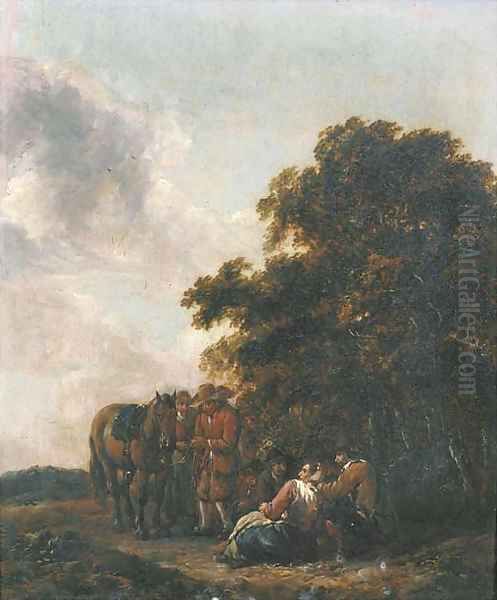 Travellers resting at the edge of a wood Oil Painting by Barent Gael