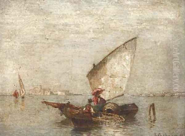 Trading vessels on the Lagoon, Venice; and Another similar Oil Painting by Jacob Gehrig