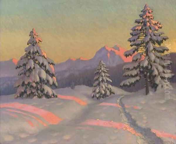 A sunlit track in the snow Oil Painting by Mikhail Markianovich Germanshev