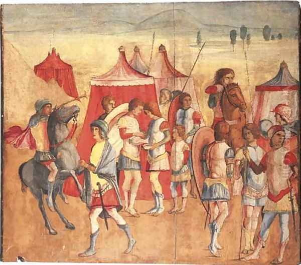 A Roman encampment Oil Painting by Niccolo II Giolfino