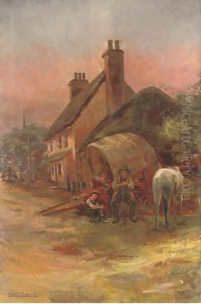 A rest by the inn Oil Painting by Amelia Goddard