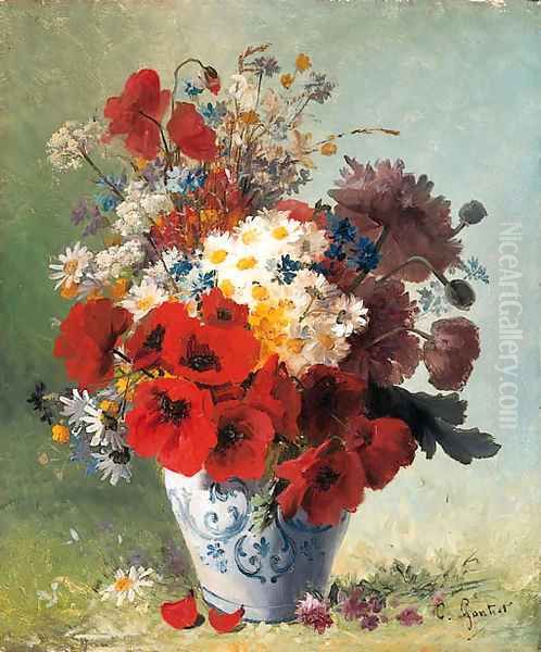 Summer Flowers in a Vase Oil Painting by Clement Gontier