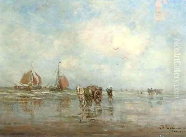 Shell fishers on the beach Oil Painting by Tamine Tadama Groeneveld