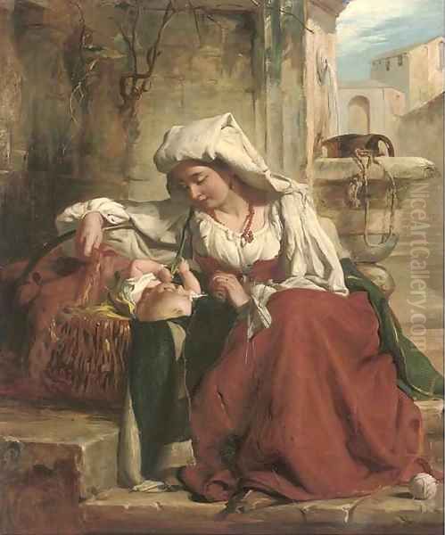 A rest at the well Oil Painting by Robert Gavin