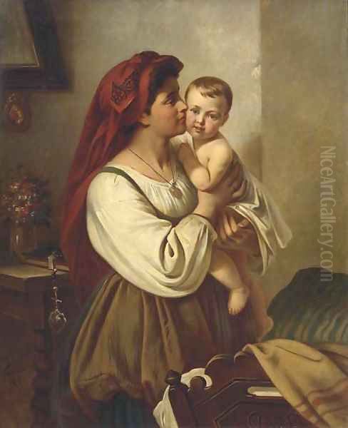 A mother's kiss Oil Painting by Carl Adolf Gugel