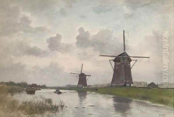 On a Dutch canal Oil Painting by Marinus Gidding