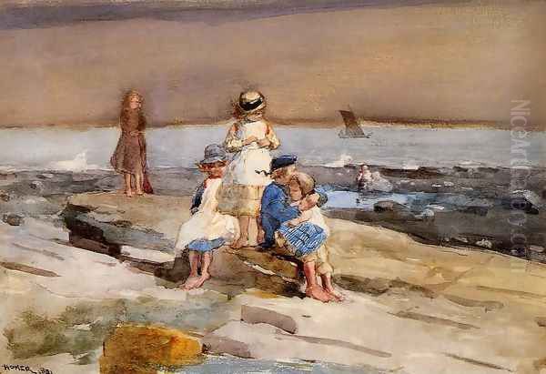 Children on the Beach Oil Painting by Winslow Homer