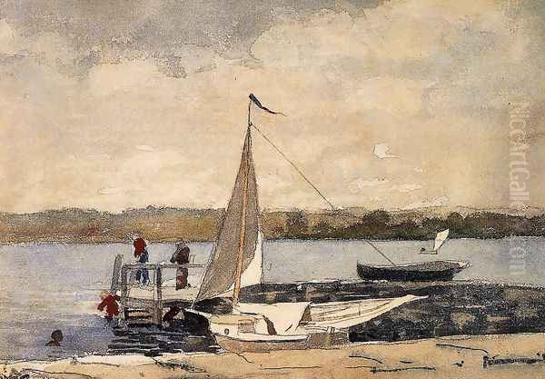 A Sloop at a Wharf, Gloucester Oil Painting by Winslow Homer