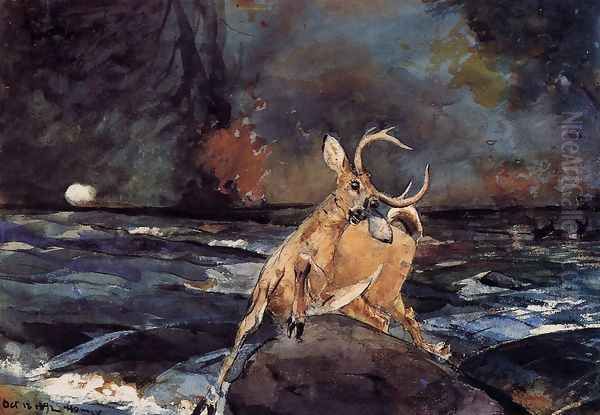 A Good Shot, Adirondacks Oil Painting by Winslow Homer