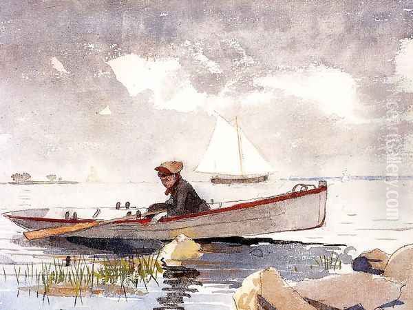 A Girl in a Punt Oil Painting by Winslow Homer