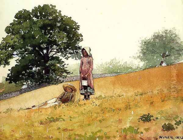 Boy and Girl on a Hillside Oil Painting by Winslow Homer