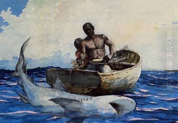 Shark Fishing Oil Painting by Winslow Homer