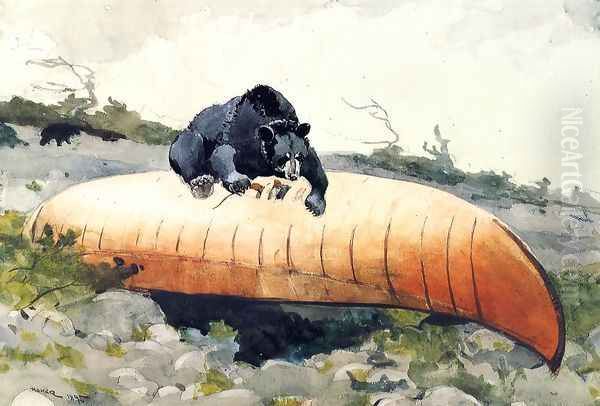 Bear and Canoe Oil Painting by Winslow Homer