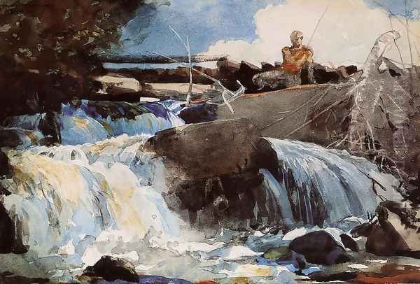 Casting in the Falls Oil Painting by Winslow Homer