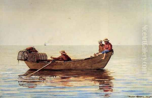 Three Boys in a Dory with Lobster Pots Oil Painting by Winslow Homer