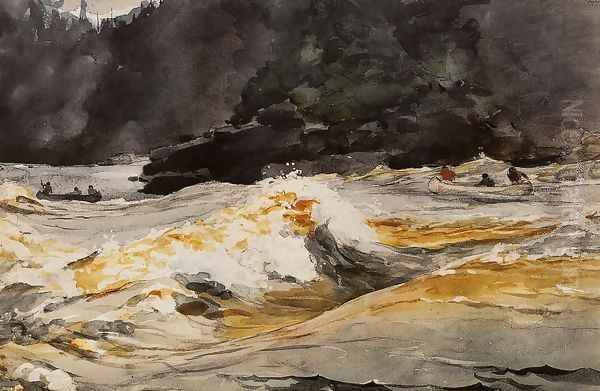 Canoes in Rapids, Saguenay River Oil Painting by Winslow Homer