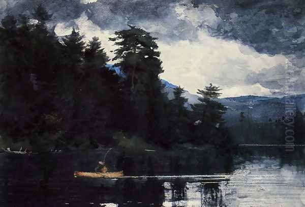 Adirondack Lake Oil Painting by Winslow Homer