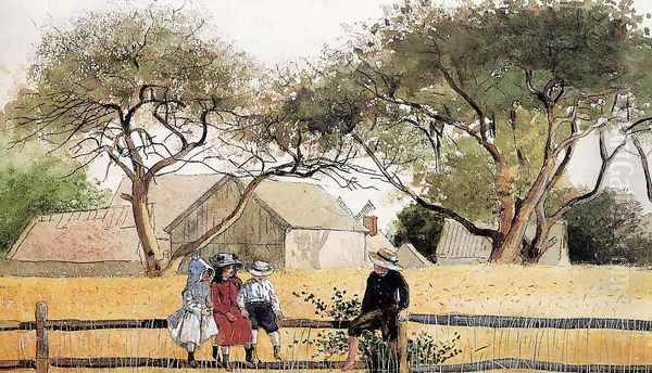 Children on a Fence Oil Painting by Winslow Homer