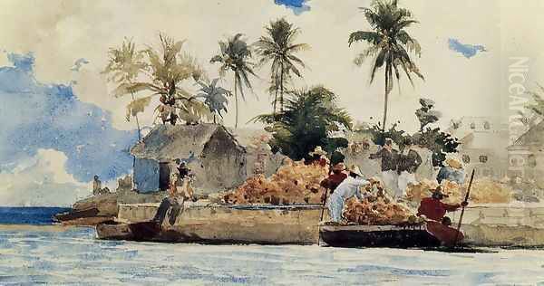 Sponge Fishing, Nassau Oil Painting by Winslow Homer