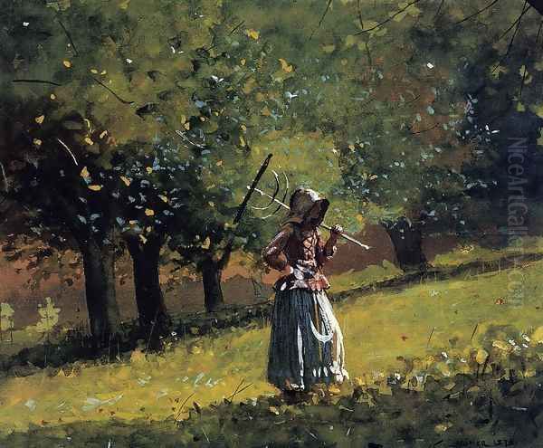 Girl with a Hay Rake Oil Painting by Winslow Homer