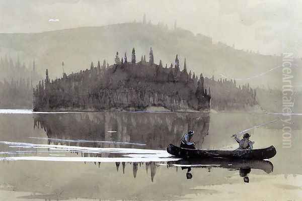 Two Men in a Canoe Oil Painting by Winslow Homer