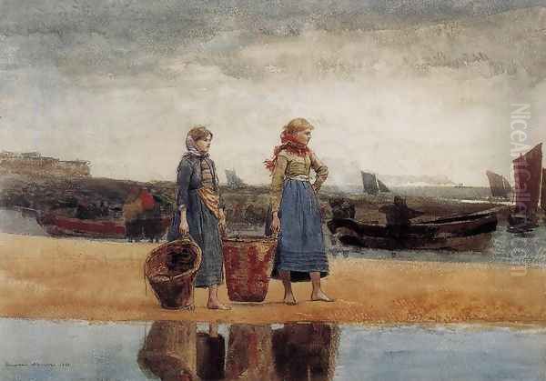 Two Girls at the Beach, Tynemouth Oil Painting by Winslow Homer