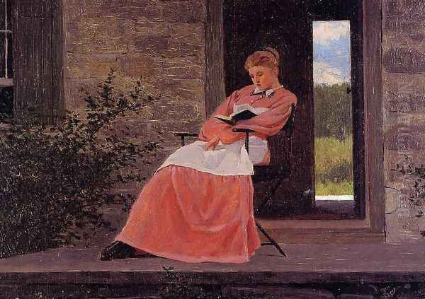 Girl Reading on a Stone Porch Oil Painting by Winslow Homer