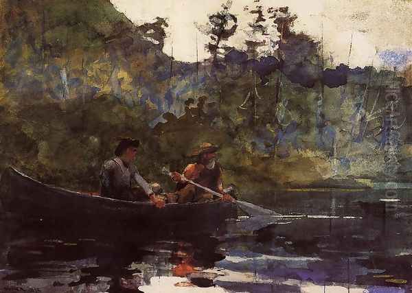 Canoeing in the Adirondacks Oil Painting by Winslow Homer