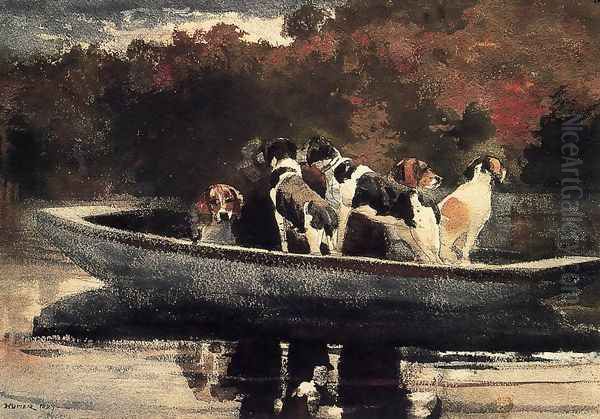 Dogs in a Boat Oil Painting by Winslow Homer