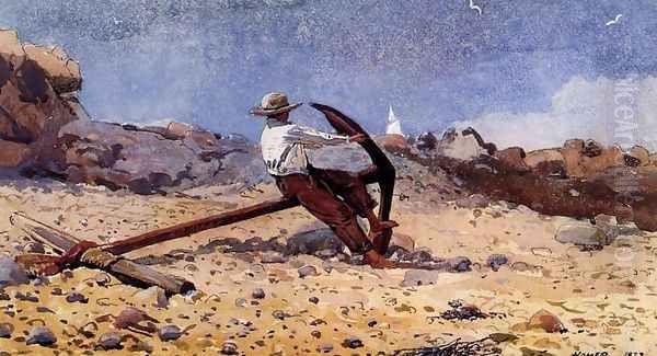 Boy with Anchor Oil Painting by Winslow Homer