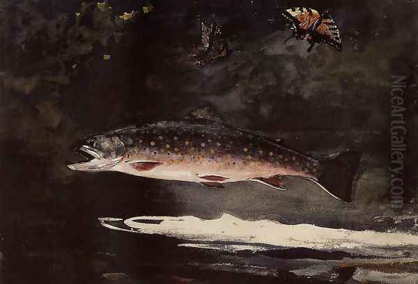 Trout Breaking Oil Painting by Winslow Homer