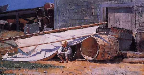 Boy in a Boatyard Oil Painting by Winslow Homer