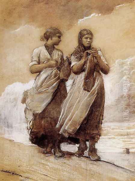 Fishergirls on Shore, Tynemouth Oil Painting by Winslow Homer