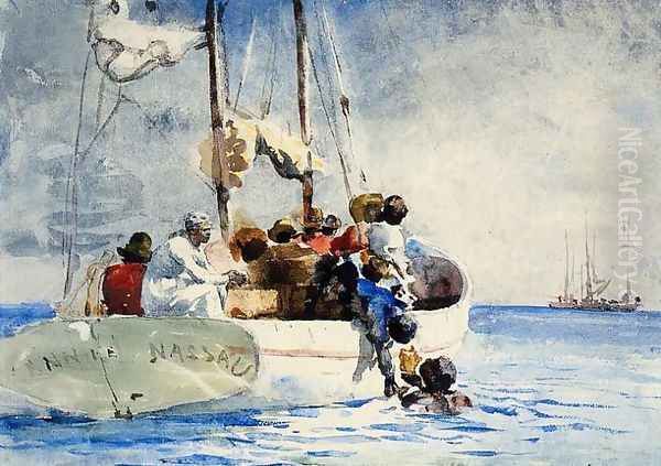 Sponge Fishing Oil Painting by Winslow Homer