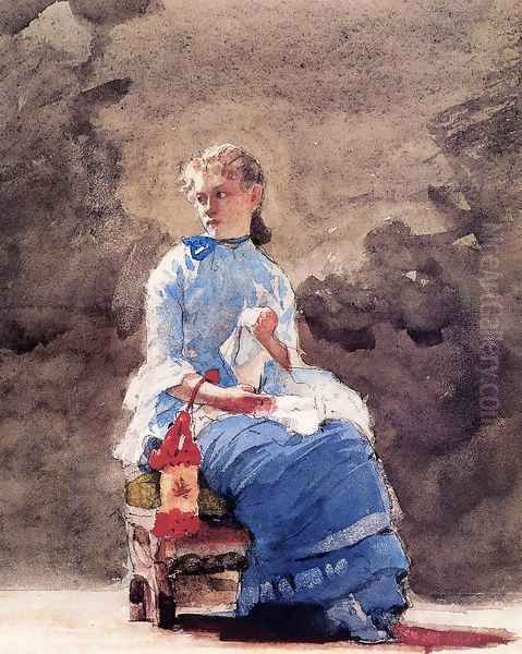 Woman Sewing Oil Painting by Winslow Homer