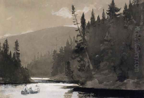 Three Men in a Canoe Oil Painting by Winslow Homer